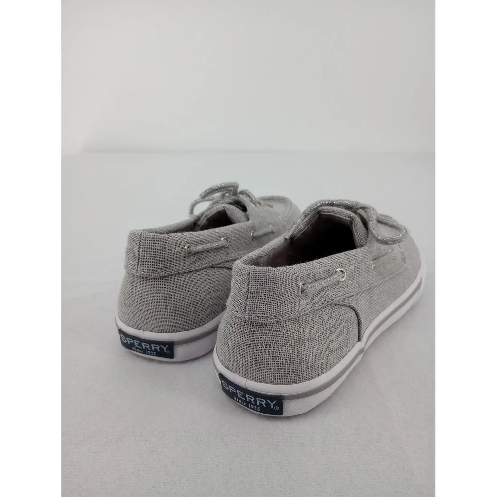 Sperry Boat Shoes Girls 3M Grey Silver Glitter Canvas Memory Foam